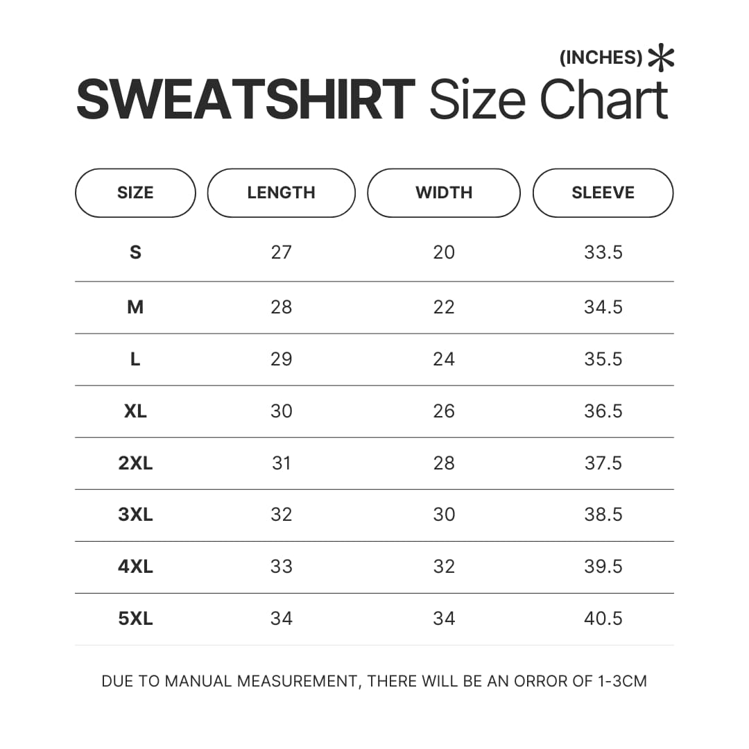 Sweatshirt Size Chart - Madoka Magica Merch